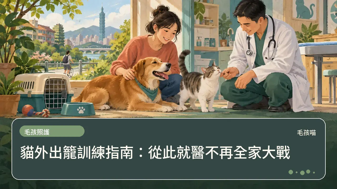 貓外出籠訓練指南：從此就醫不再全家大戰主題插畫