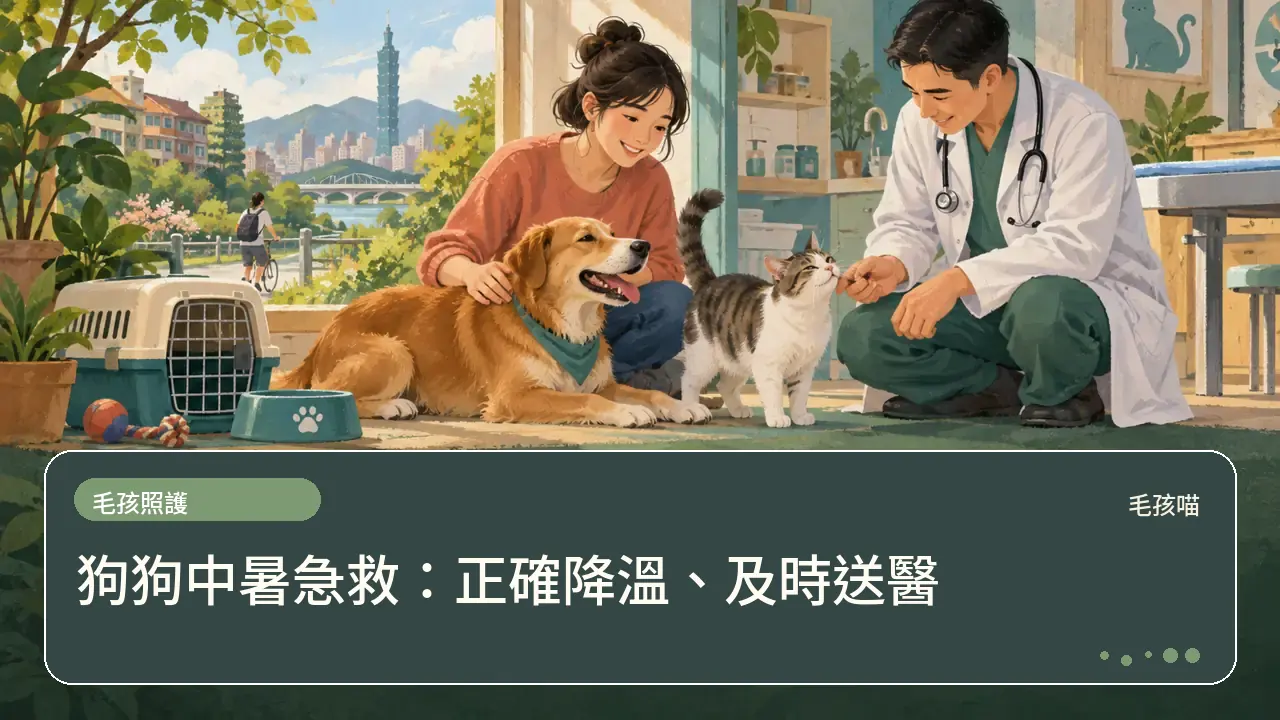狗狗中暑急救：正確降溫、及時送醫主題插畫