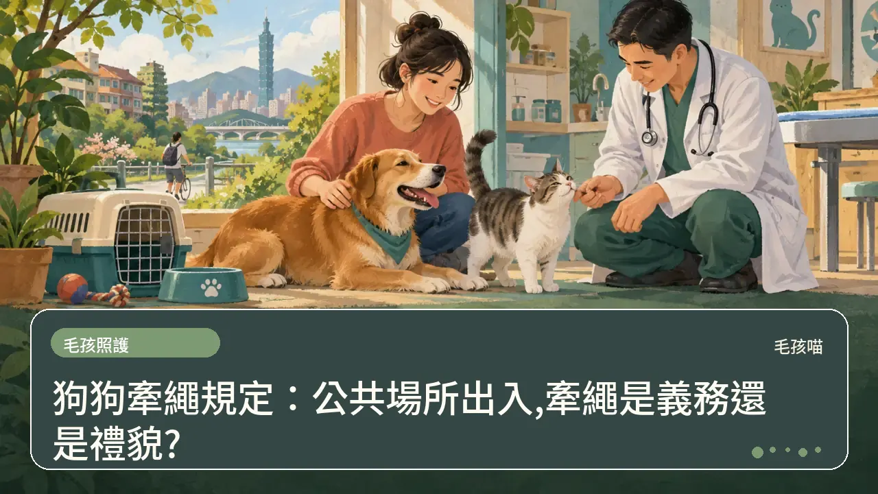 狗狗牽繩規定：公共場所出入,牽繩是義務還是禮貌?主題插畫
