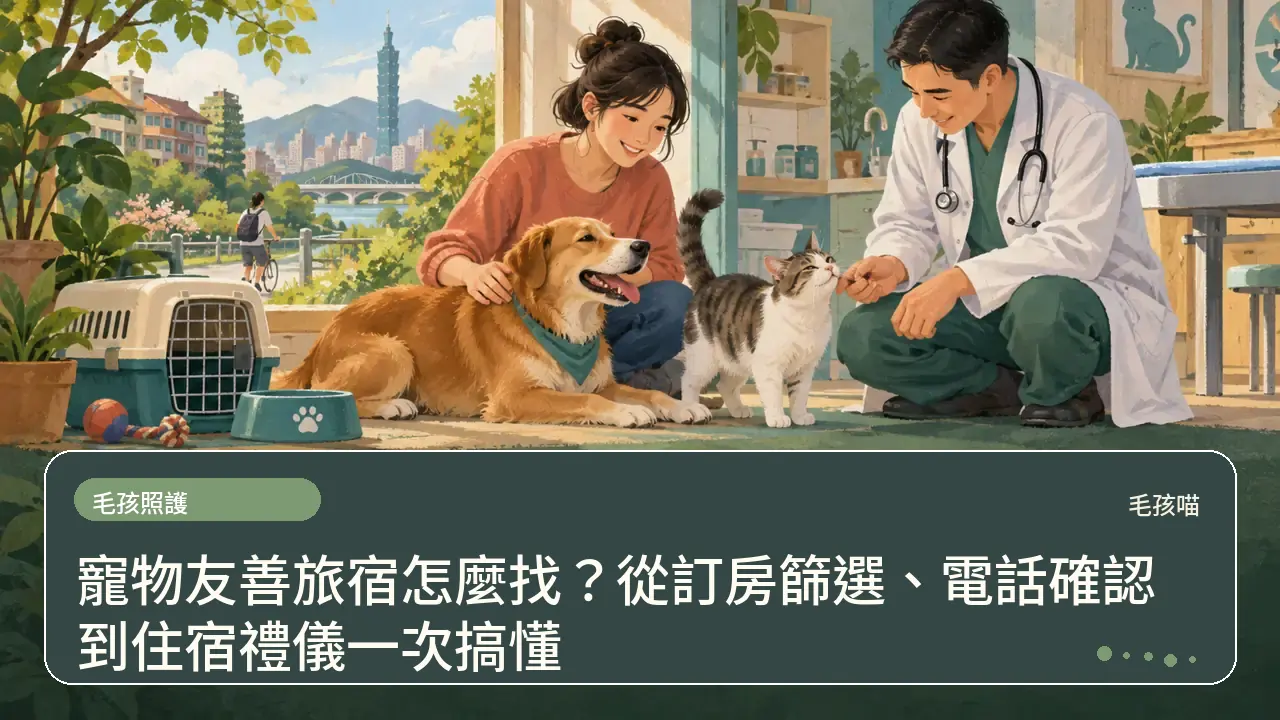 寵物友善旅宿怎麼找？從訂房篩選、電話確認到住宿禮儀一次搞懂主題插畫