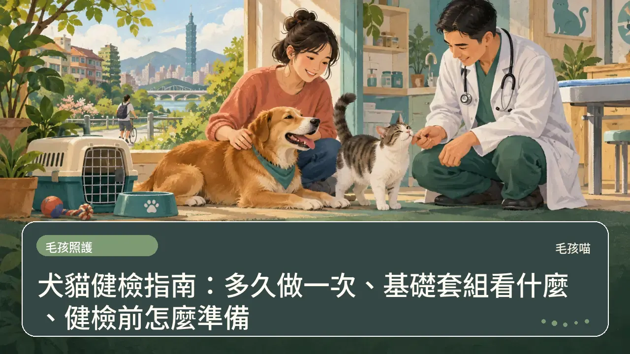 犬貓健檢指南：多久做一次、基礎套組看什麼、健檢前怎麼準備主題插畫