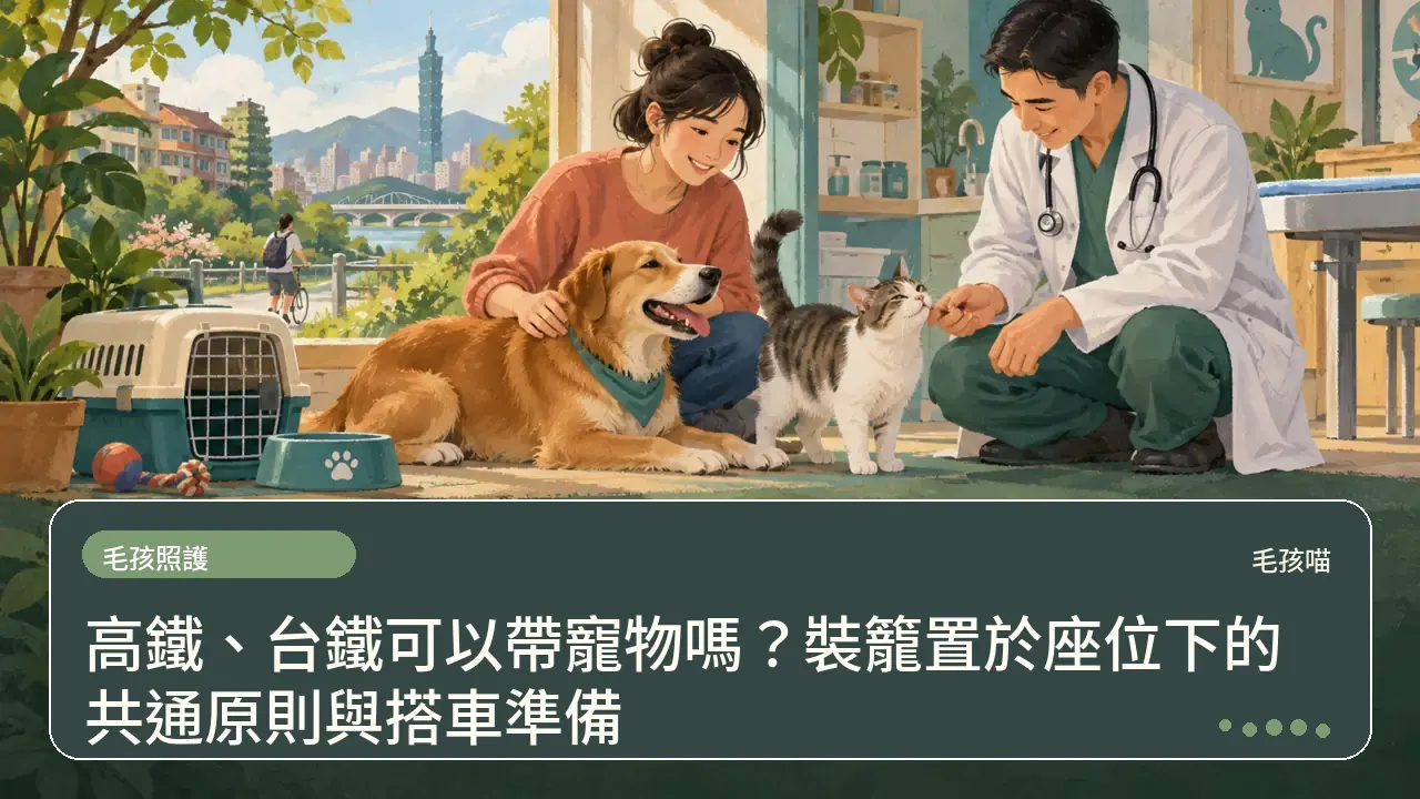 高鐵、台鐵可以帶寵物嗎？裝籠置於座位下的共通原則與搭車準備主題插畫
