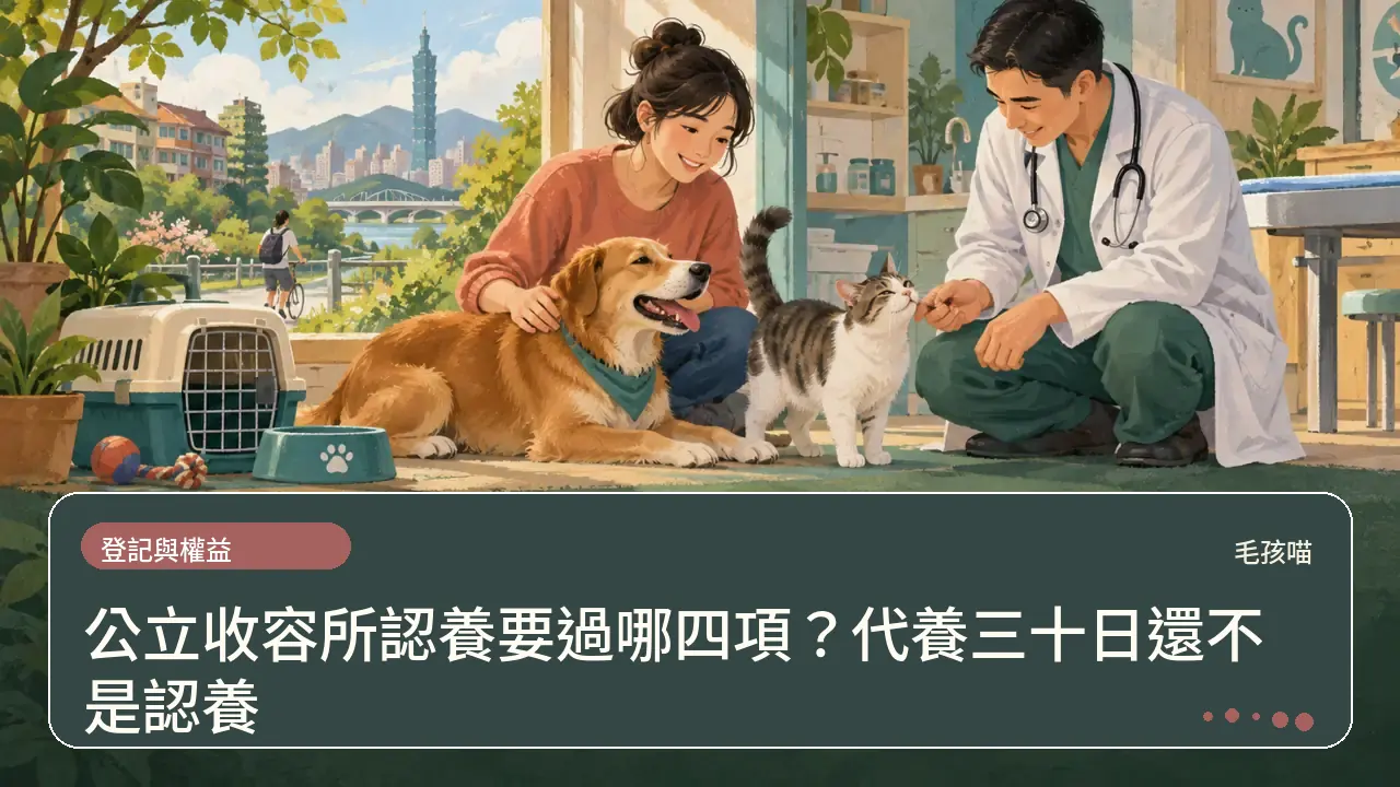 公立收容所認養要過哪四項？代養三十日還不是認養主題插畫