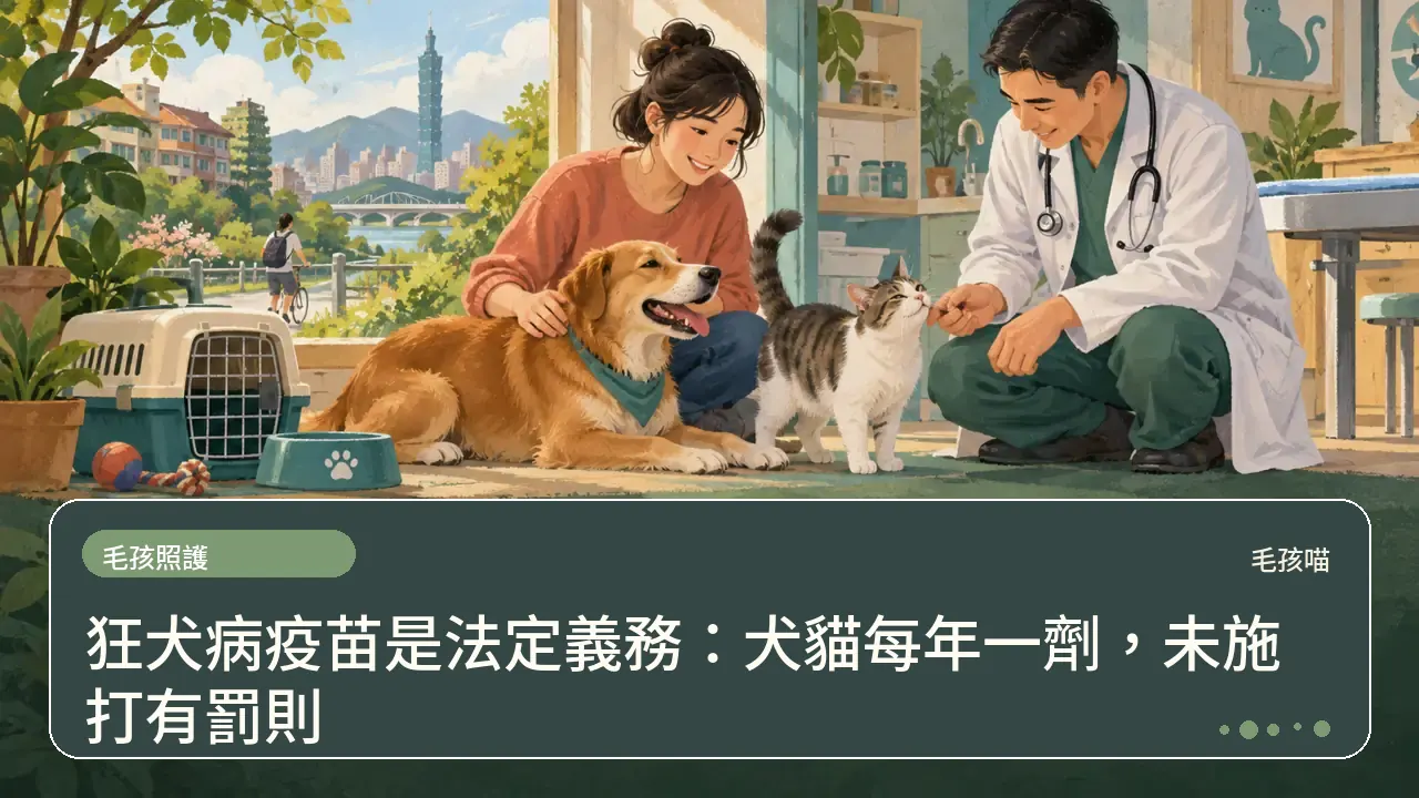 狂犬病疫苗是法定義務:犬貓每年一劑,未施打有罰則主題插畫