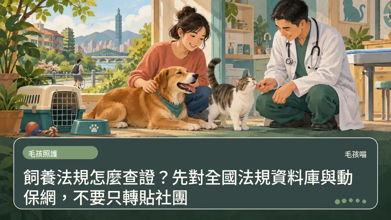 飼養法規怎麼查證？先對全國法規資料庫與動保網，不要只轉貼社團主題插畫