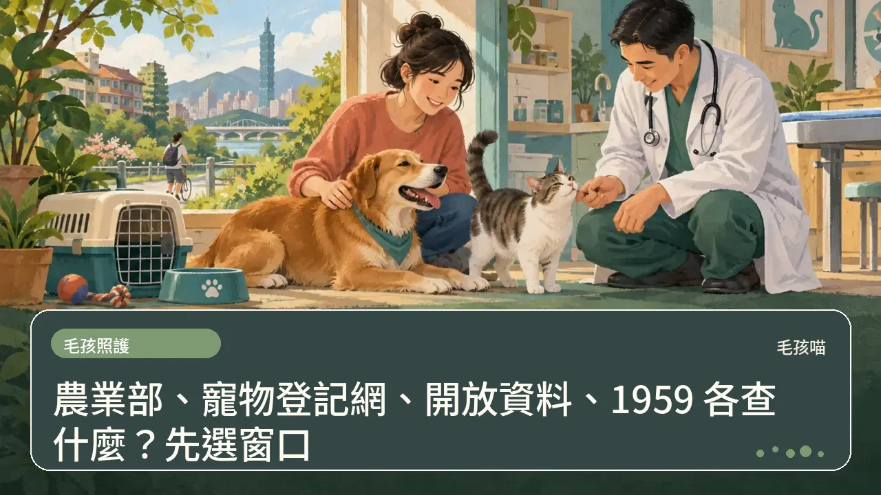 農業部、寵物登記網、開放資料、1959 各查什麼?先選窗口主題插畫
